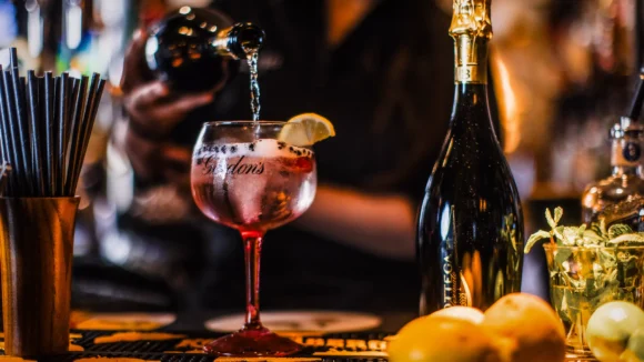 Cocktails being prepared at The Hercules Pillars pub bar on Great Queen Street, Holborn