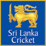 Sri Lanka Cricket logo with lion holding a sword on a blue background.