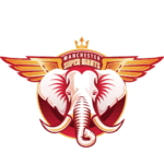 Manchester Super Giants basketball team logo with elephant mascot and wings.
