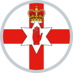 Logo of The Flying Horse pub with a crown, hand, and star on a red and white cross background.